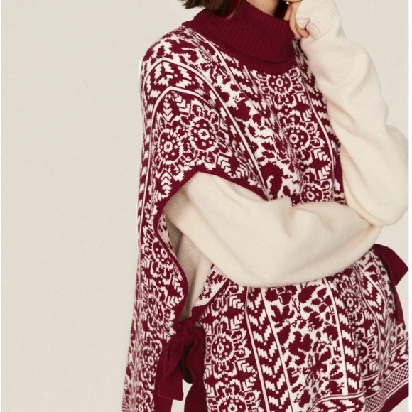 LA DoubleJ Burgundy and Cream Turtleneck Sweater - Picture 3 of 6